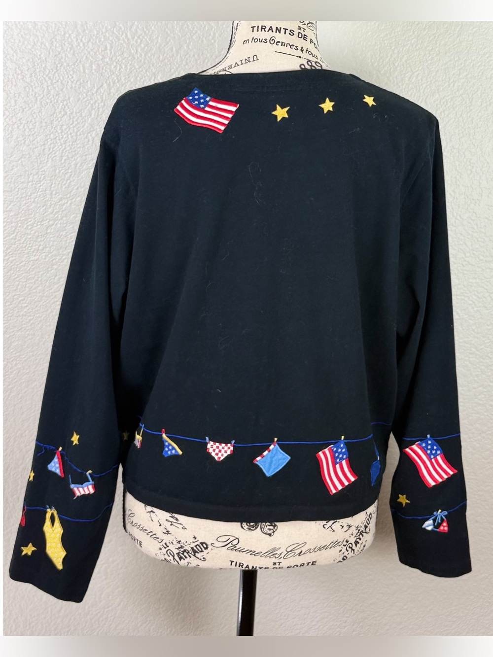 Michael Simon Americana 4th of July Patriotic Black Embroidered Cardigan Sweater - Picture 6 of 10